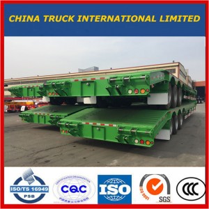 Grön 3 axlar Grävmaskin Transport Gooseneck Lowboy Low Bed Lowbed Semi Trailer